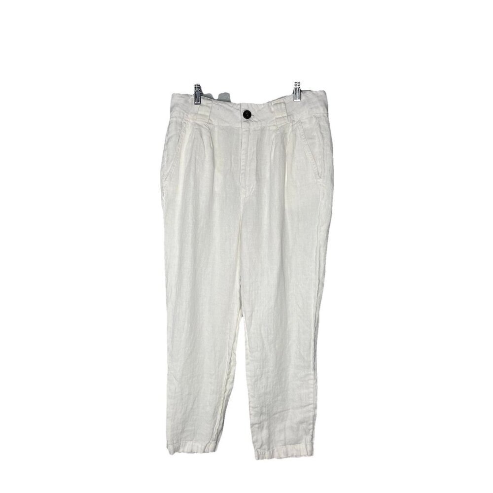Sundance Straight Leg 100% Linen Pants With Pockets 8 Pleated Ankle High-Rise